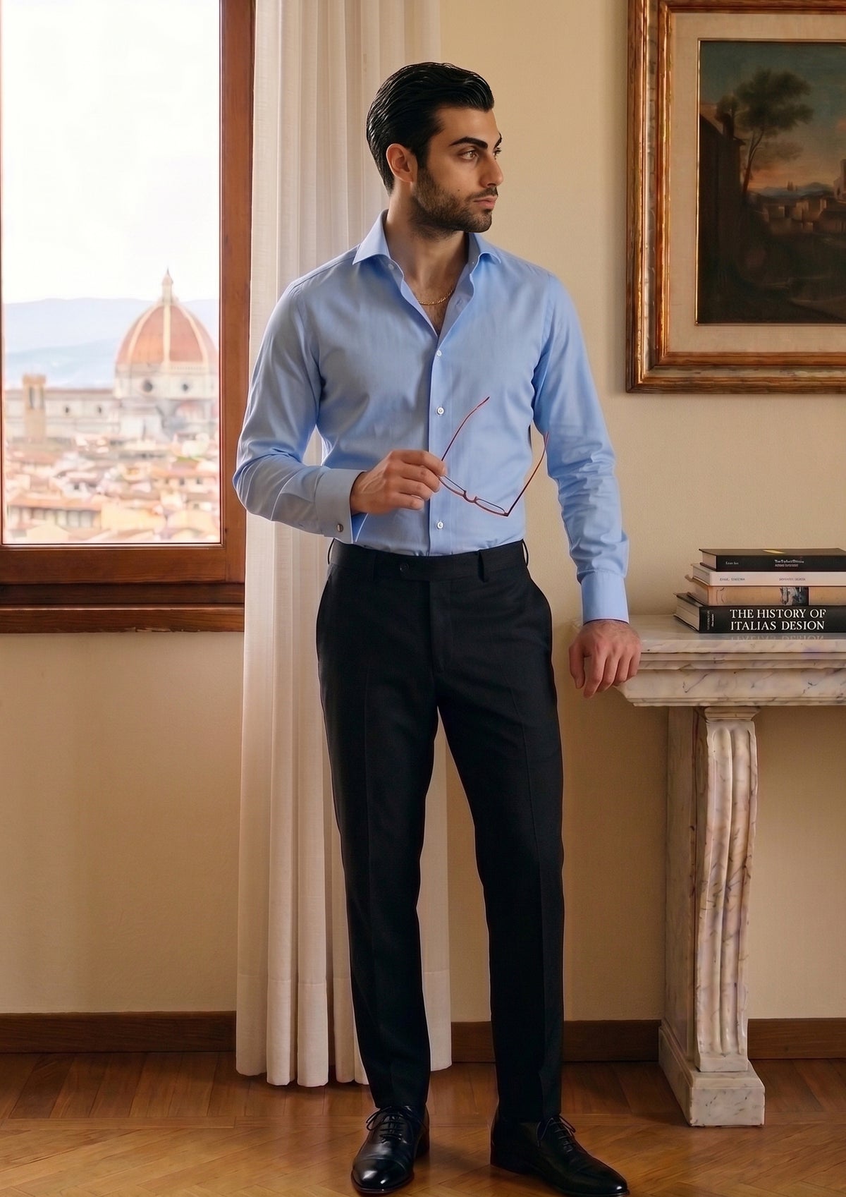 Camicia Classica Slim Fit Popeline Azzurra